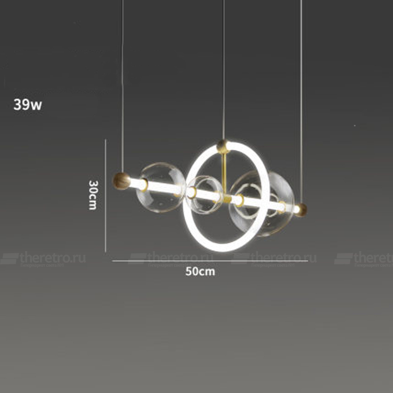 Рядный светильник с прозрачными шарами разного диаметра, расположенными по разные стороны от светодиодного кольца SESSA фото #num#