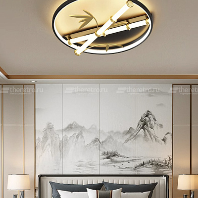 Потолочный круглый светильник в японском стиле Бамбук Japanese Style Bamboo Wall Lamp B  фото 1